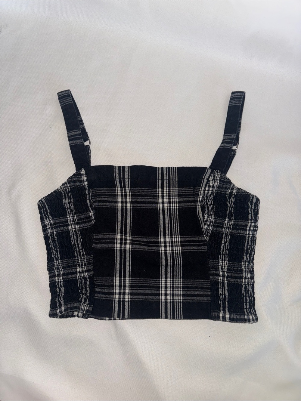 Hollister Black & White Plaid Square-Neck Crop Top